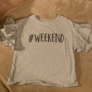 Kids Grey T Shirt with “Weekend” on the front